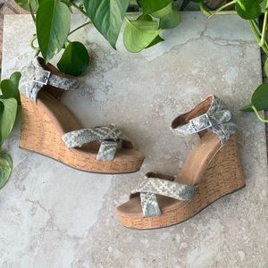 Toms Sienna Cork Wedge Geo Pattern Size 6